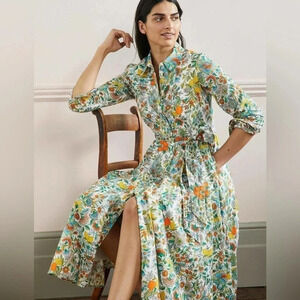 Boden Floral Dress in Green and Orange